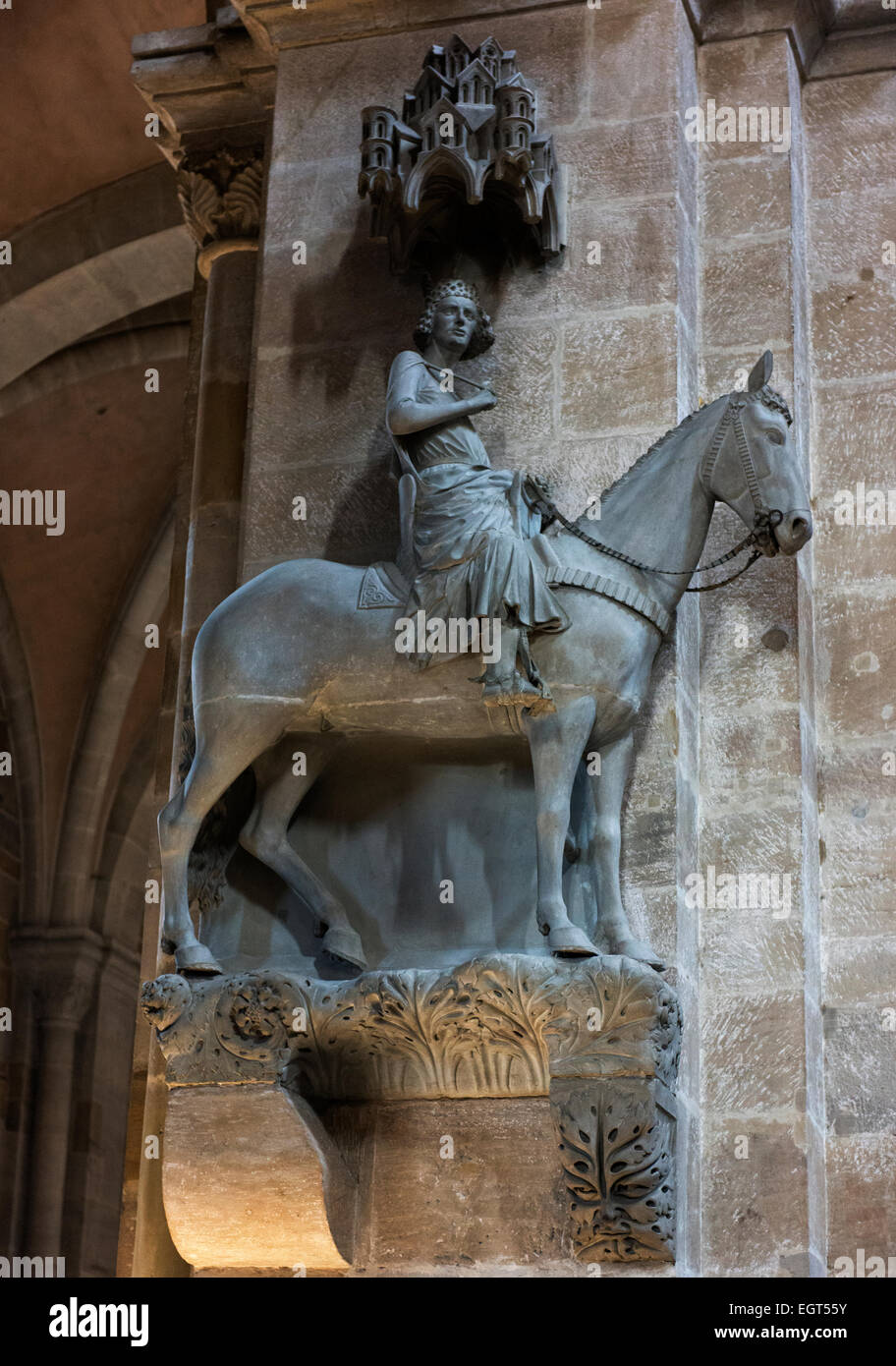 The Bamberger Reiter, an equestrian statue whose identity is unknown, in the Bamberg Cathedral. Stock Photo