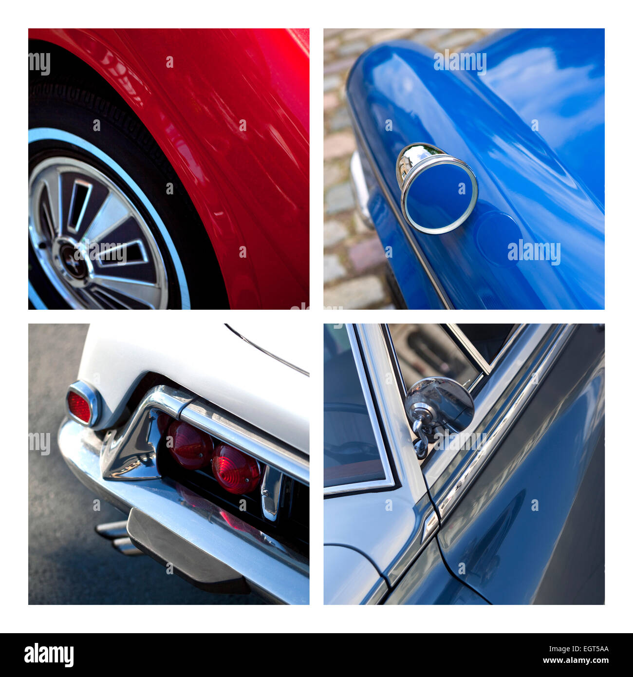 Collage of various car bodies from vintage cars Stock Photo