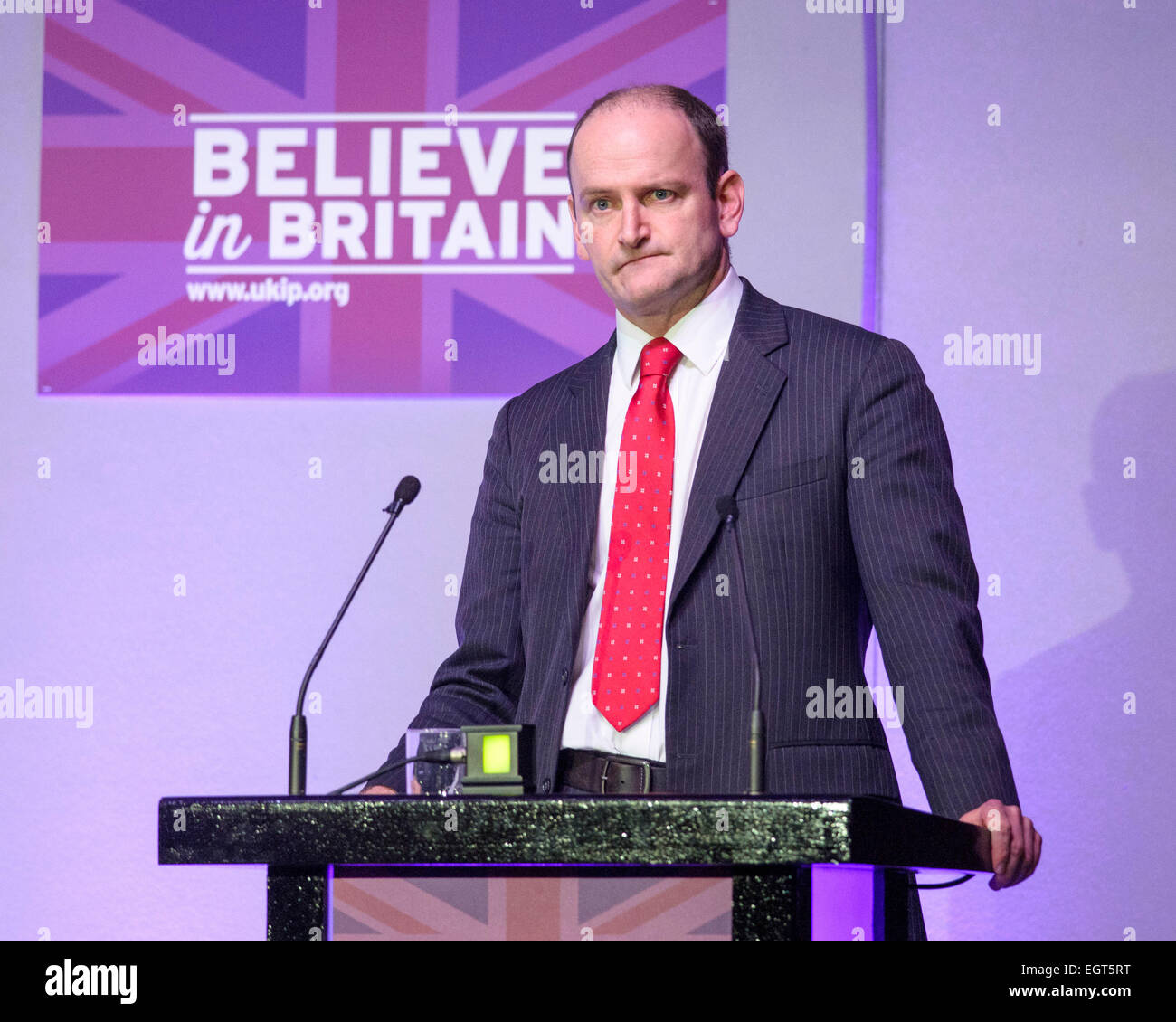 UKIP SPRING CONFERENCE on 28/02/2015 at Winter Gardens, Margate. Douglas Carswell, UKIP MP and PPC for Clacton-on-Sea, addresses the conference. Picture by Julie Edwards Stock Photo