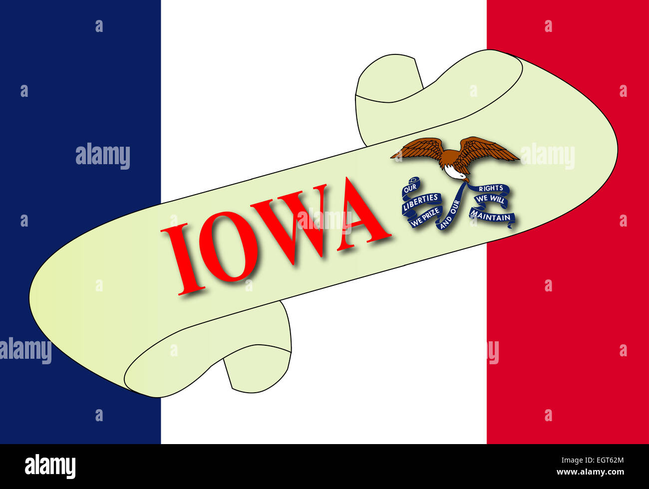 Iowa State Text A scroll with the text Iowa with the flag of the state detail Stock ...