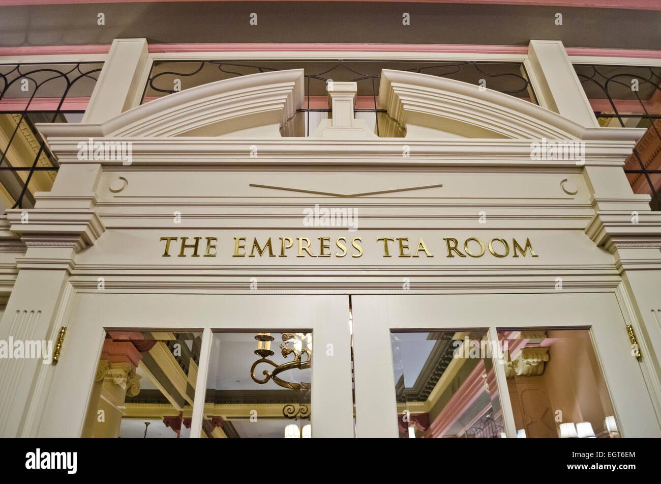 Sign over the door in the Empress Tea Room at the Fairmont Empress Hotel in Victoria, British Columbia, Canada. Stock Photo