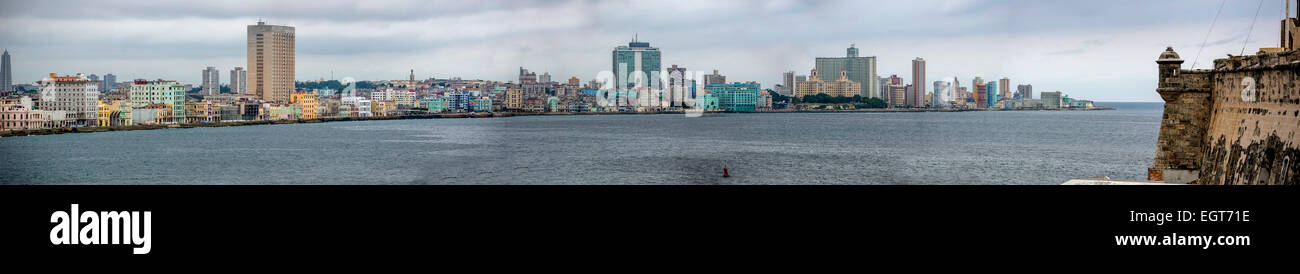 Havana Bay, harbour bay of Old Havana with the Malecón, La Habana, Havana, Cuba Stock Photo