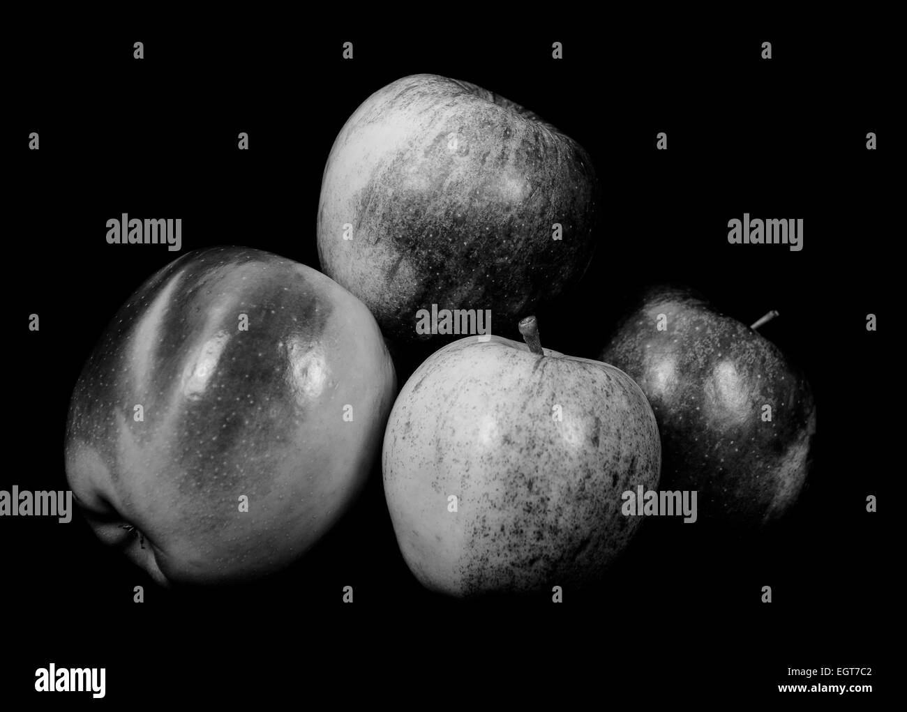 Group of apples in black and white format. Stock Photo