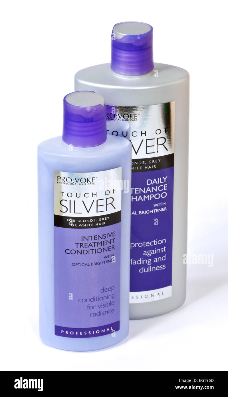 Pro-Voke Touch of Silver Intenstive Treatment Conditioner and Daily Maintenance Shampoo Stock Photo