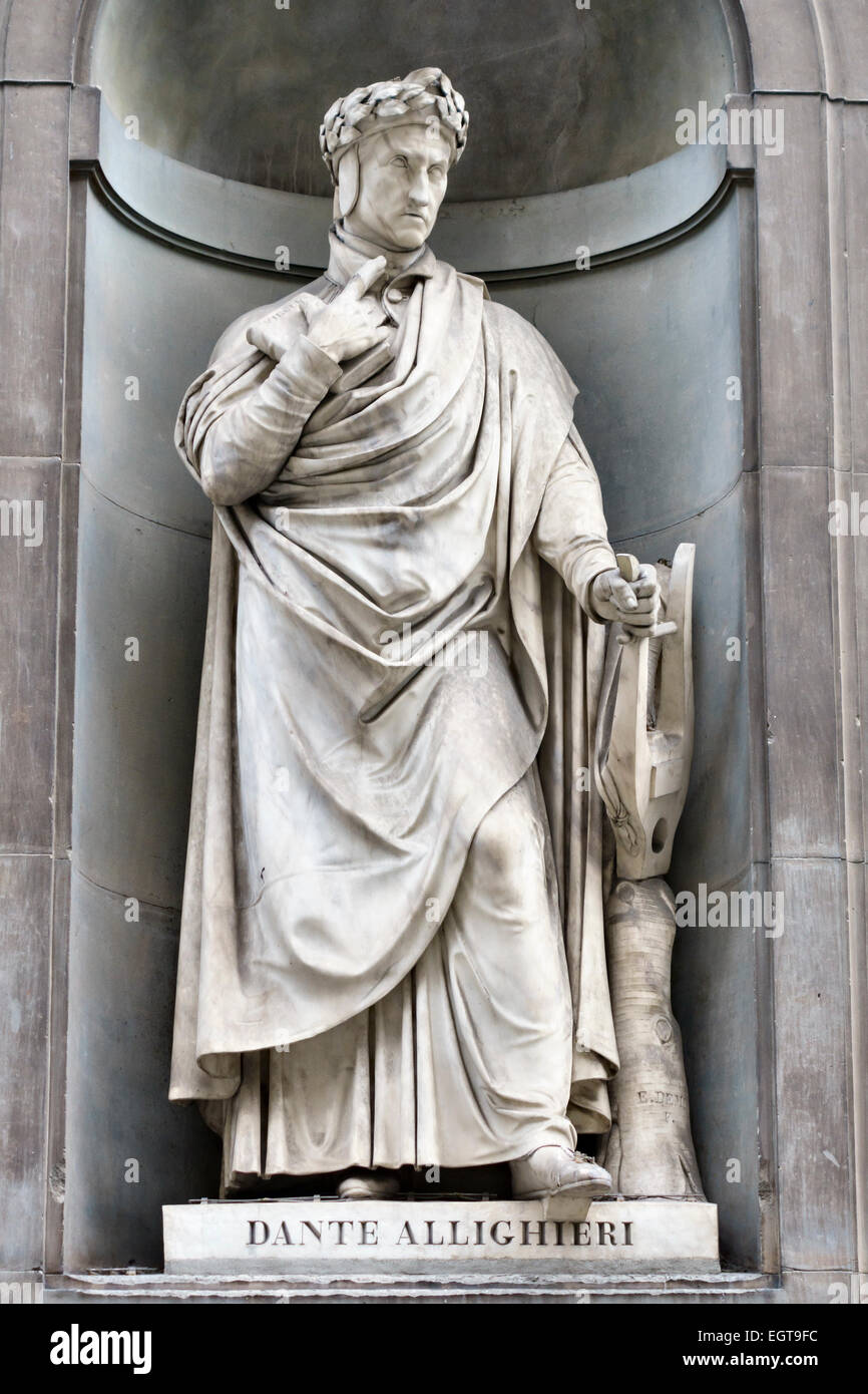 Florence, Tuscany, Italy. The exterior of the Uffizi Gallery is decorated  with 19c statues - Dante Alighieri Stock Photo - Alamy