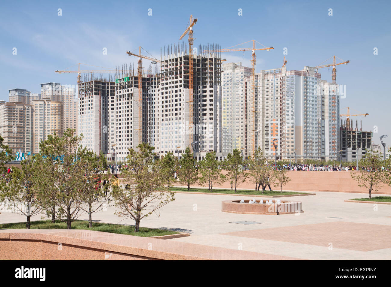 Park High Rise Apartment Complexes Reference: Construction Of Modern High Rise Apartment Complexes Near Park Stock