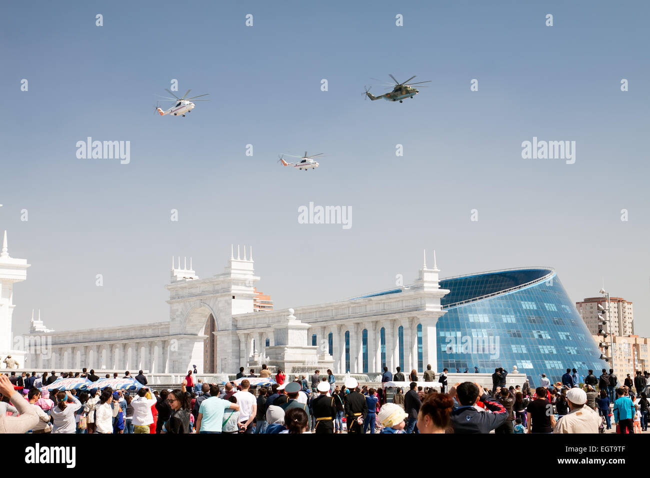 Astana, Kazakhstan - 7 may 2014: Military parade on the day of the Kazakh army Stock Photo