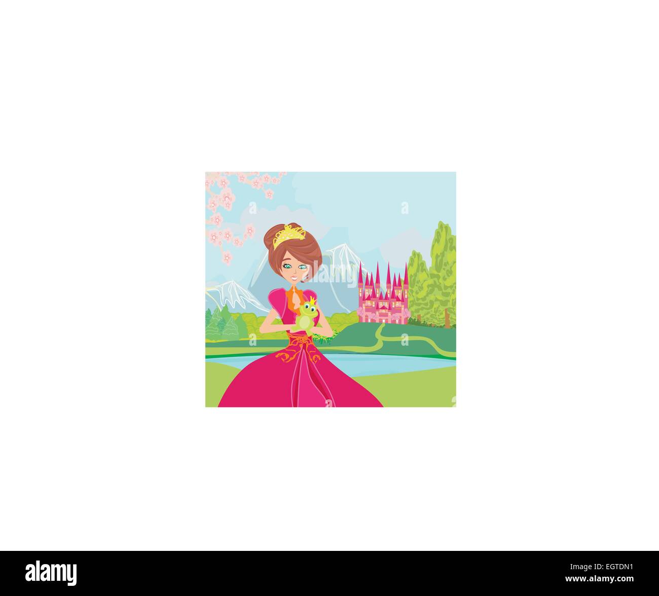 Beautiful young princess holding a big frog Stock Vector