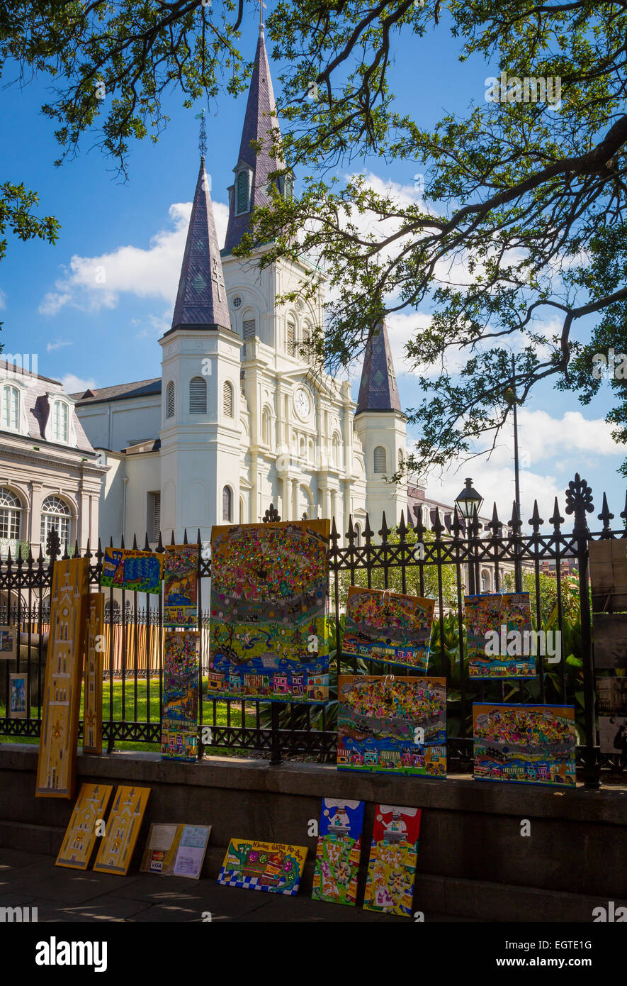 Jackson Square in the French Quarter, also known as the Vieux Carré, the oldest neighborhood in the city of New Orleans. Stock Photo