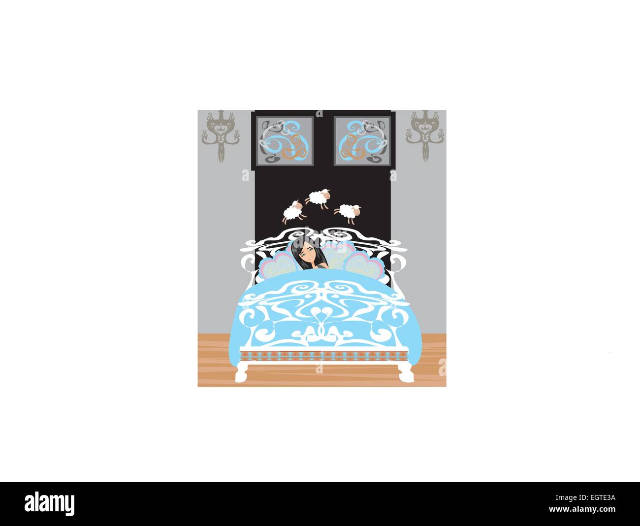 girl counting sheep to fall asleep Stock Vector Image & Art Alamy