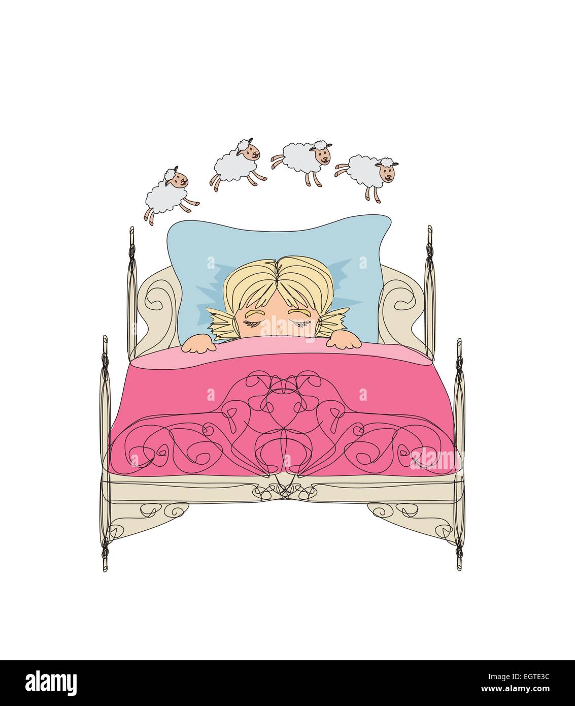 little girl counting sheep to fall asleep Stock Vector Image & Art Alamy