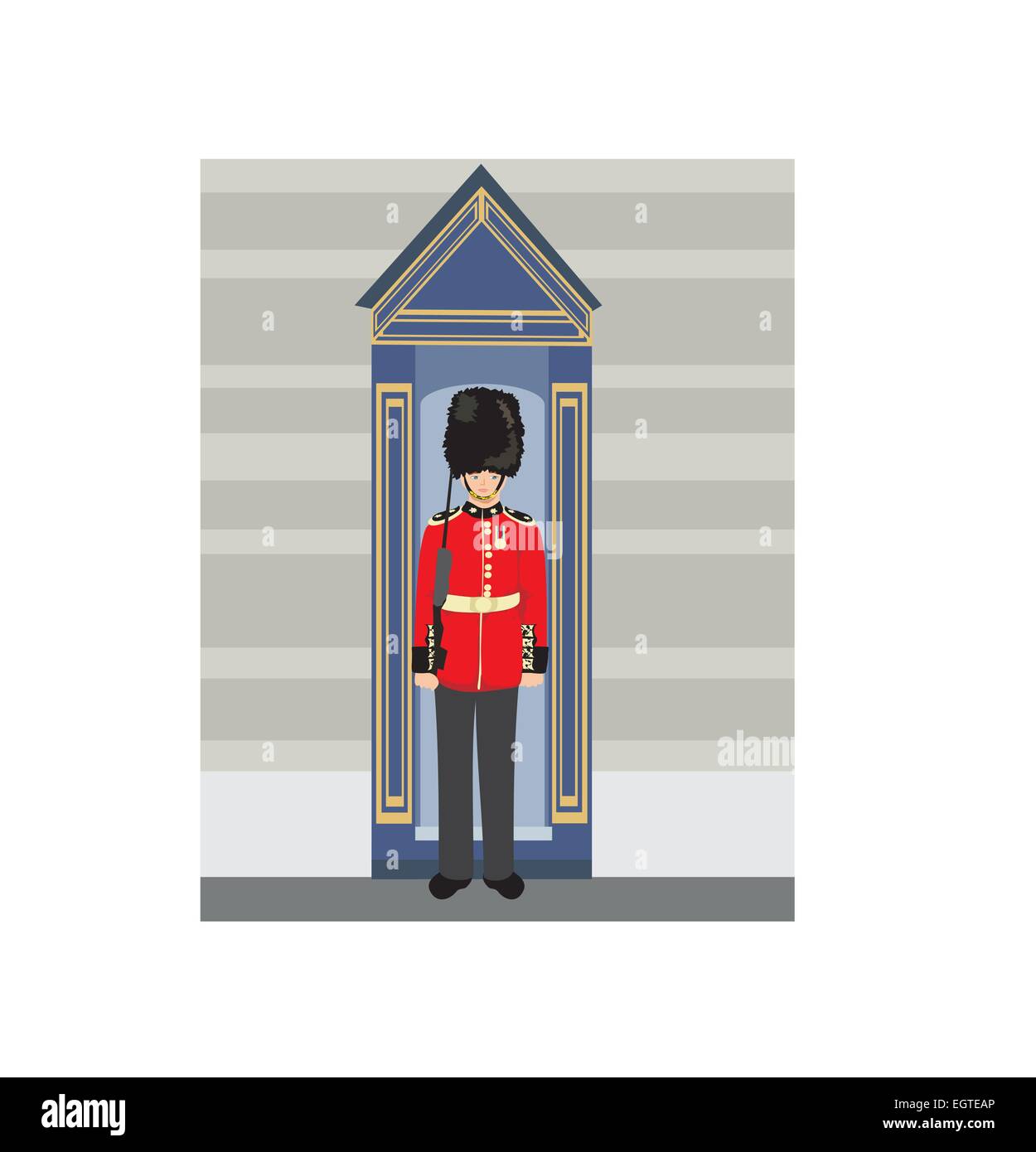 royal British guardsman holding a rifle and standing near a guard box Stock Vector