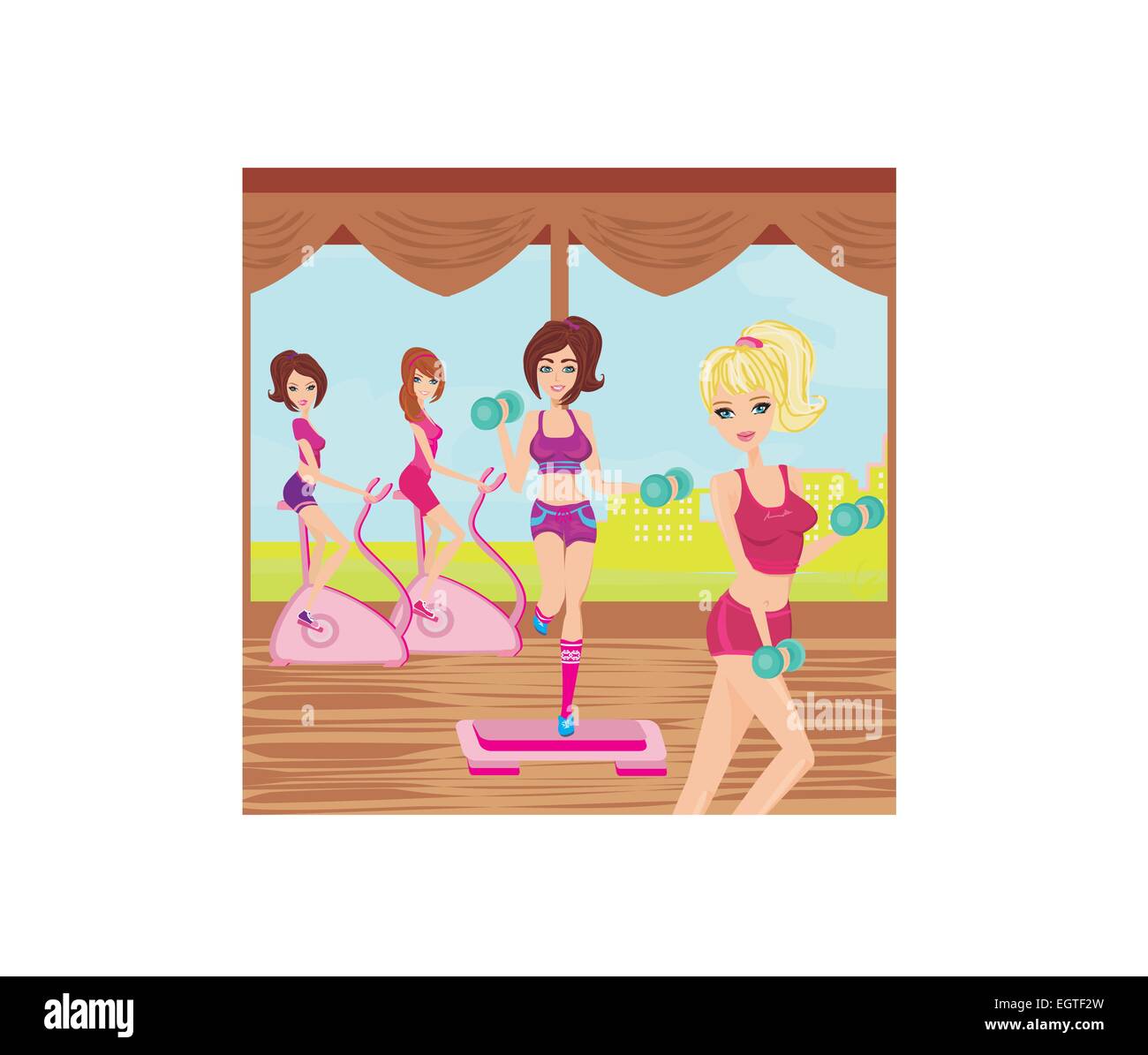 girls exercising in a gym Stock Vector Image & Art - Alamy