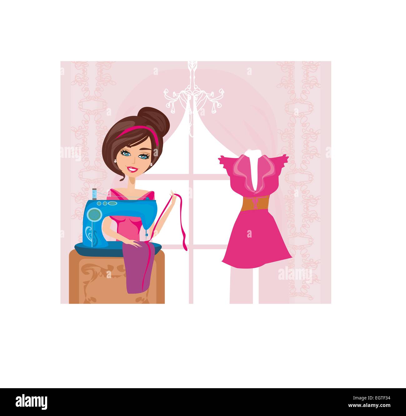 girl with sewing machine Stock Vector Image & Art - Alamy