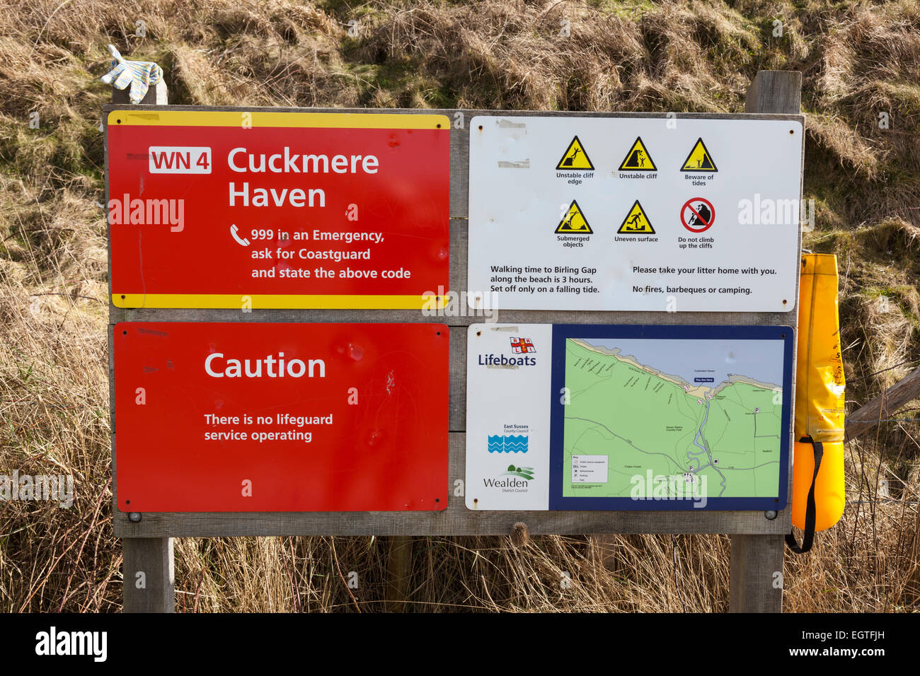 Information board at Cuckmere Haven within Seven Sisters Country Park. Stock Photo