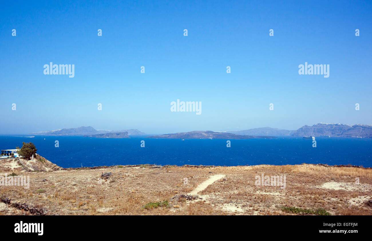 Best view of  the Volcano in Santorini island, Greece. Stock Photo