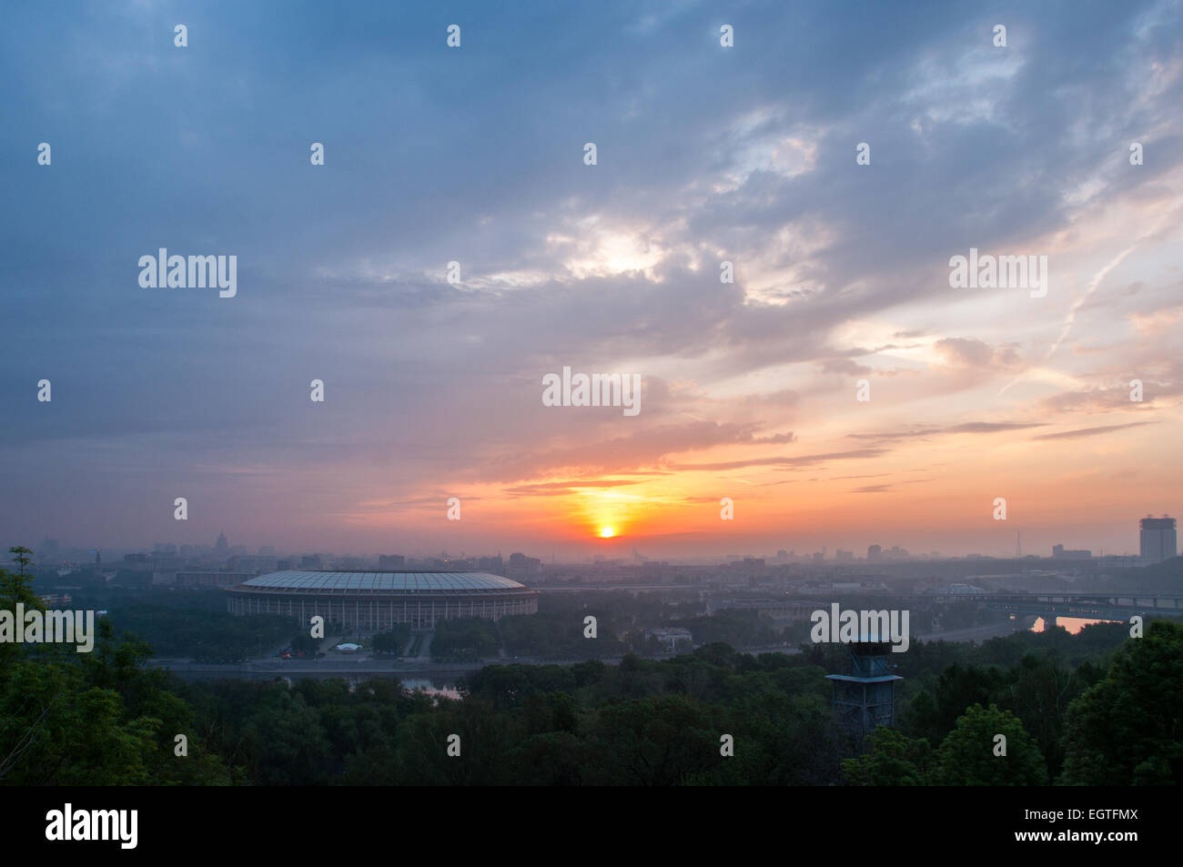 Russia, Moscow, Luzhniki, summer, sunset, aerial view Stock Photo