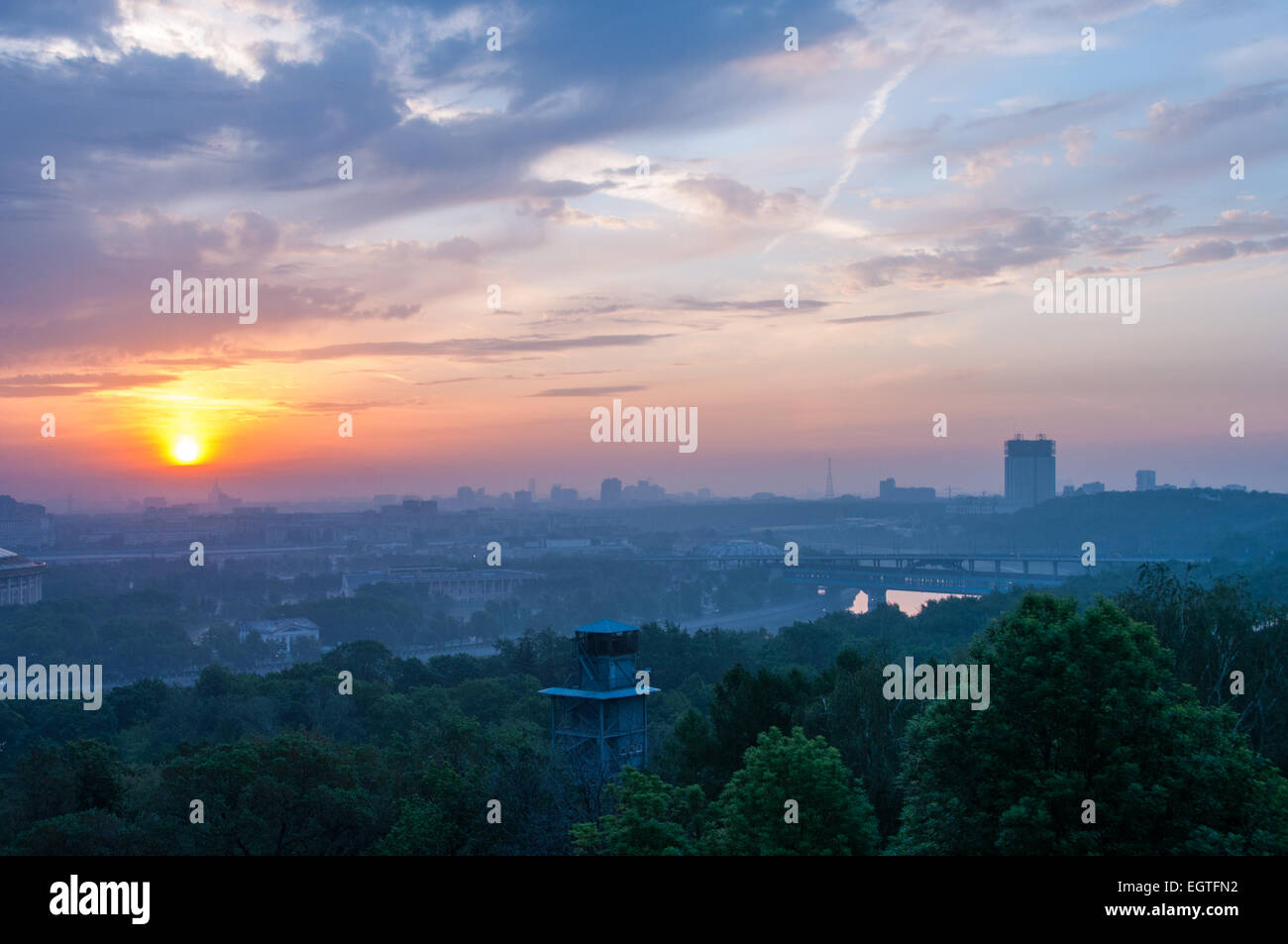 Russia, Moscow, Luzhniki, summer, sunset, aerial view Stock Photo