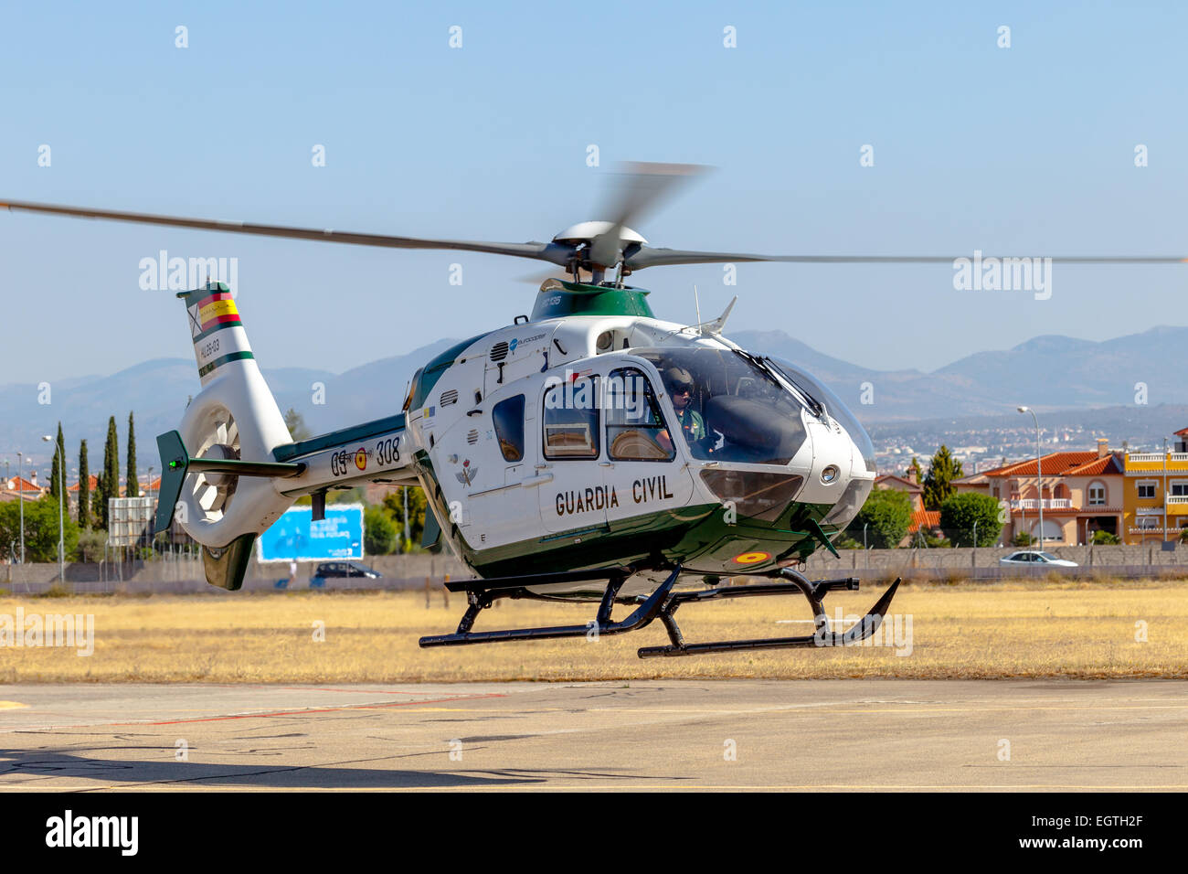 GRANADA, SPAIN-MAY 18:  Helicopter Eurocopter EC135 taking part in a  exhibition on the X aniversary of the Patrulla Aspa Stock Photo