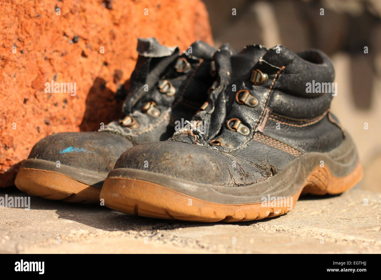 Old hiking boots. Old pair of leather walking boots Masca Teneriefe