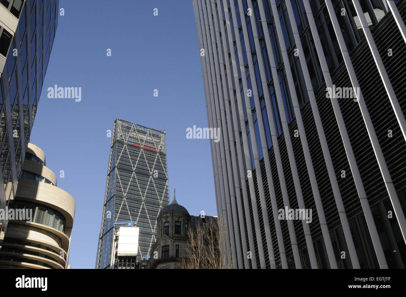The Modern skyline of the City of London with The Cheesegrater and Walkie Talkie Buildings London England Stock Photo