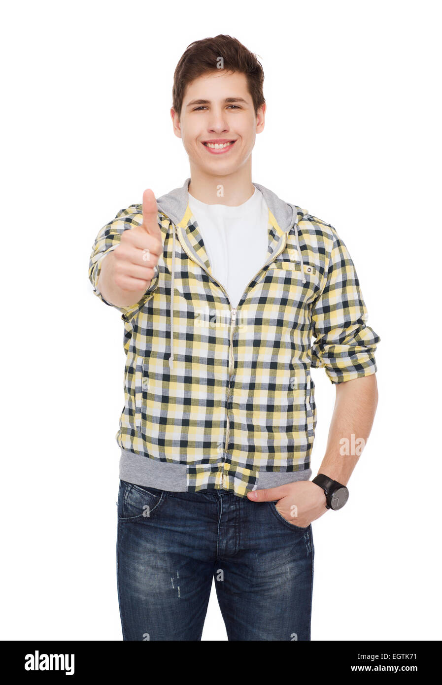 smiling student boy showing thumbs up Stock Photo - Alamy