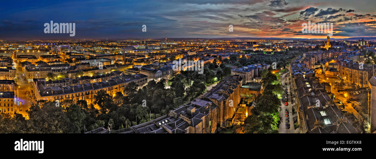 Panoramic view over Glasgow West End from Trinity Tower at sunset Stock Photo