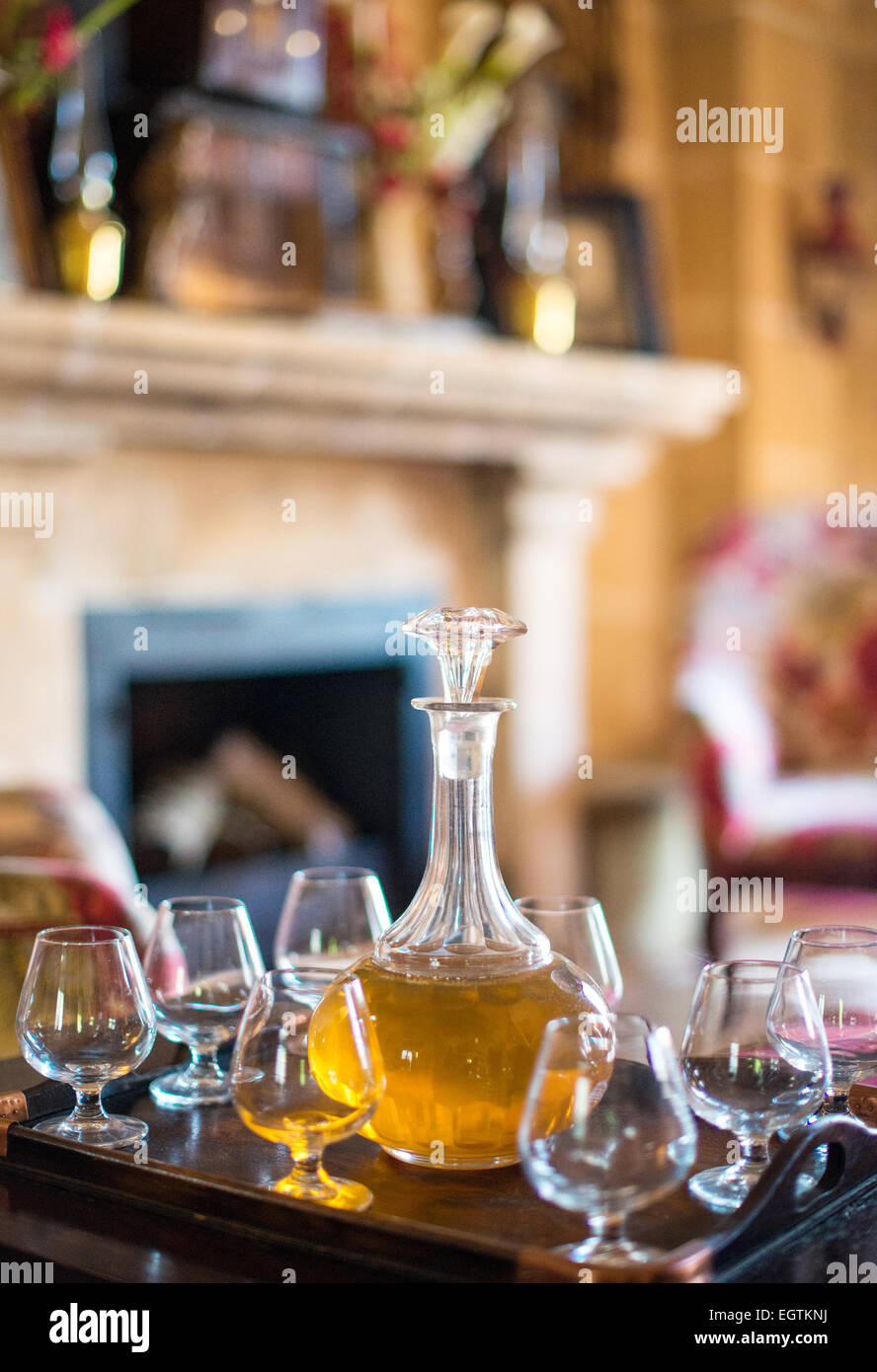 Decanter with glasses on the table Stock Photo Alamy