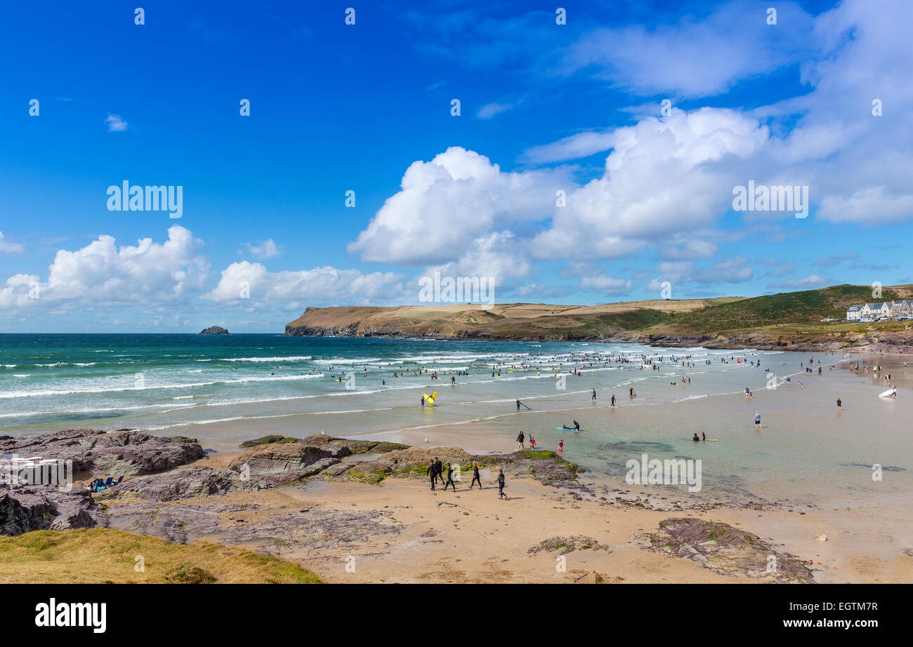 View over Polzeath Beach near Wadebridge Cornwall England Stock Photo