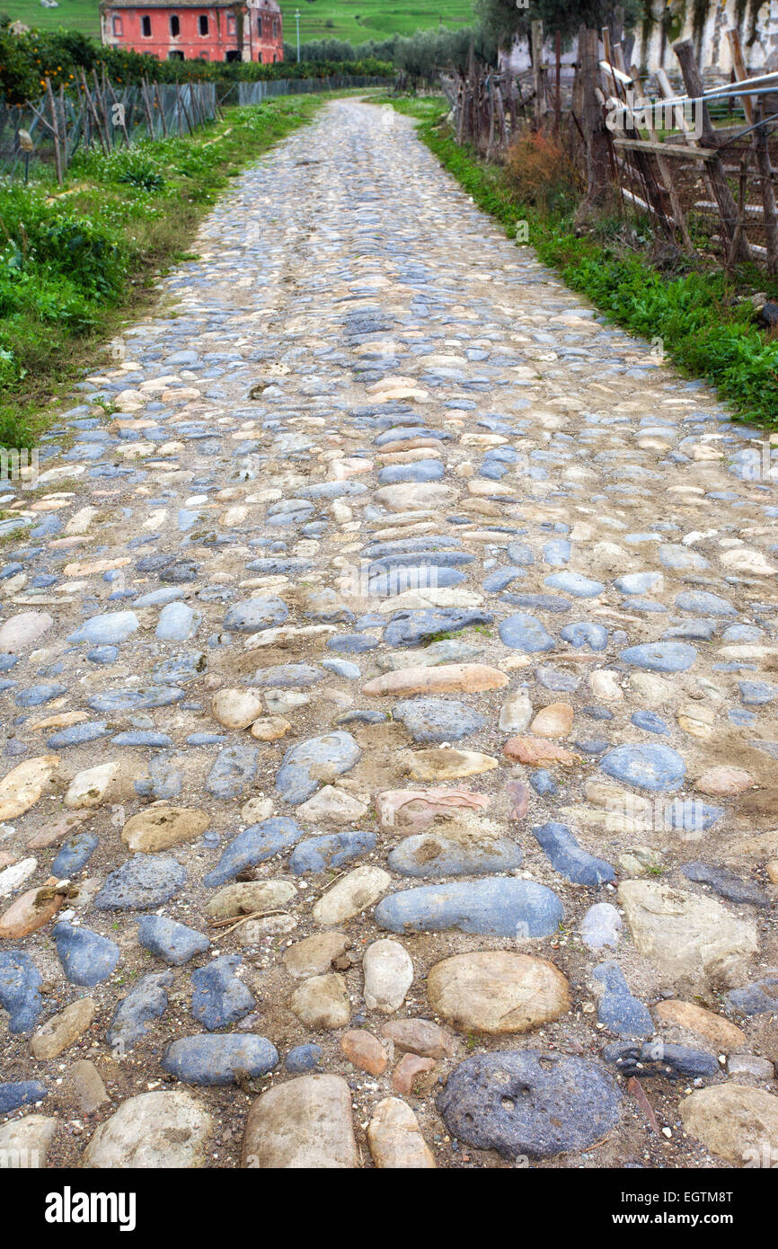 Ancient Roman road in Sicily Stock Photo