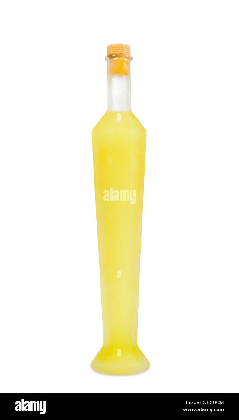 Italian alcoholic beverage, Limoncello isolated on white background. Stock Photo