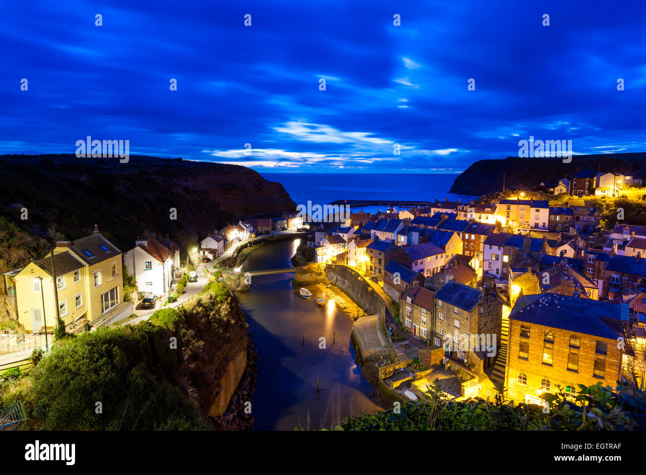 A view over the traditional fishing village of Staithes, North Yorkshire, England, United Kingdom, Europe. Stock Photo