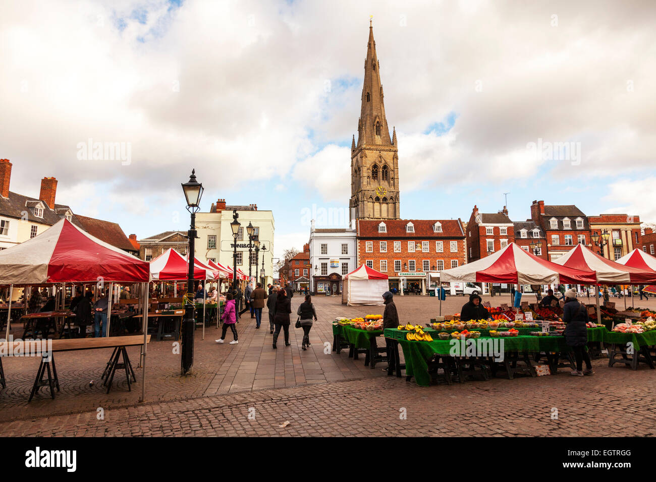 Newark on Trent Georgian market square stalls church shops town centre ...