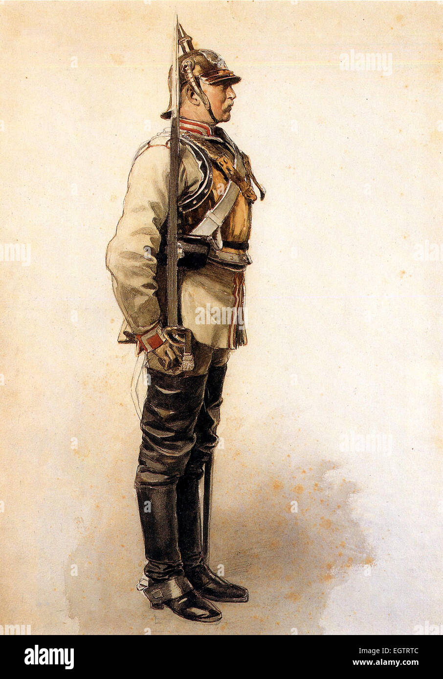 Prussian Garde du Corps cuirassier during the Franco-Prussian War. Stock Photo