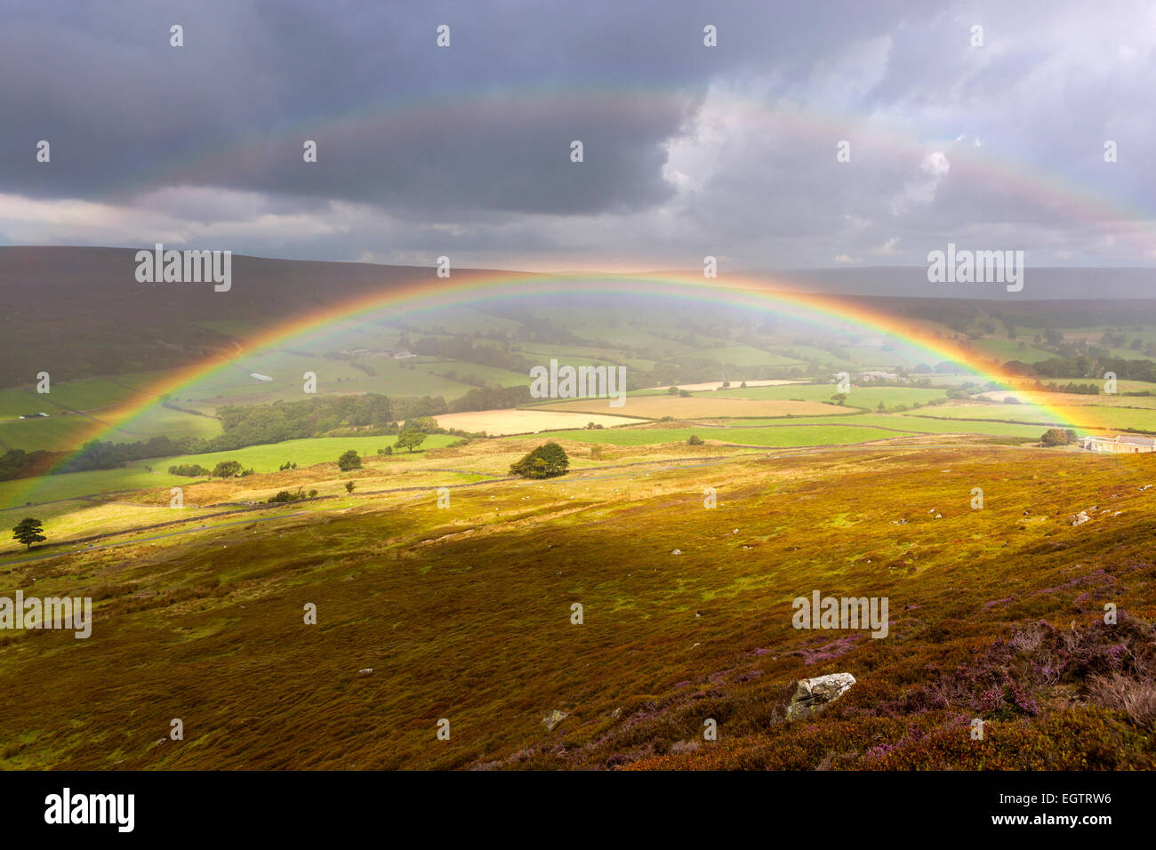 A view over moors near Westerdale, North York Moors National Park, North Yorkshire, England, United Kingdom, Europe. Stock Photo