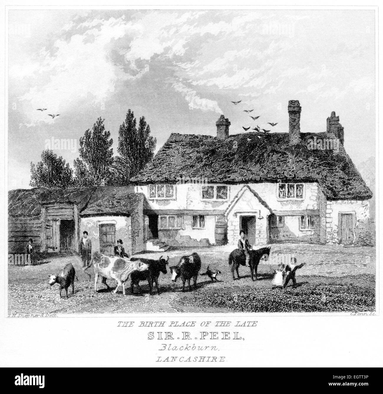 The Birth Place of the late Sir Robert Peel, Blackburn, Lancashire UK scanned at high resolution from a book printed around 1850. Stock Photo