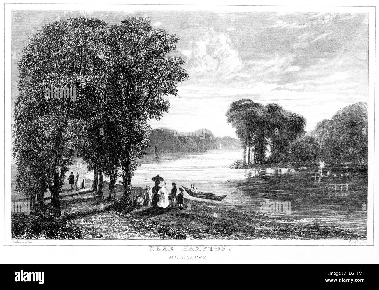 An engraving near Hampton, Middlesex scanned at high resolution from a book printed around 1850. Stock Photo