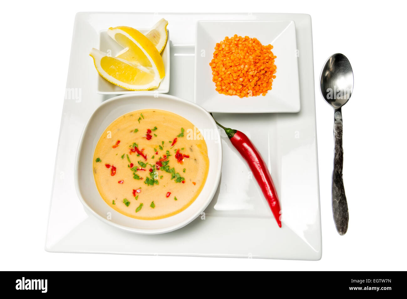 Mercimek Corbasi is a traditional Turkish lentil soup Stock Photo