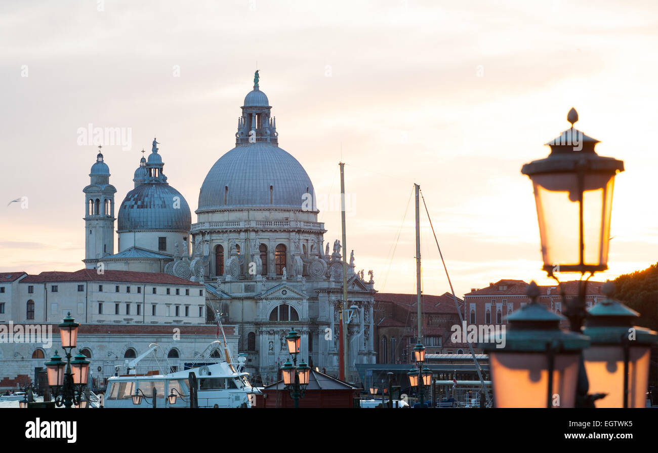 Dome of Santa Maria Della Salute at sunset, Venice, Italy. Stock Photo