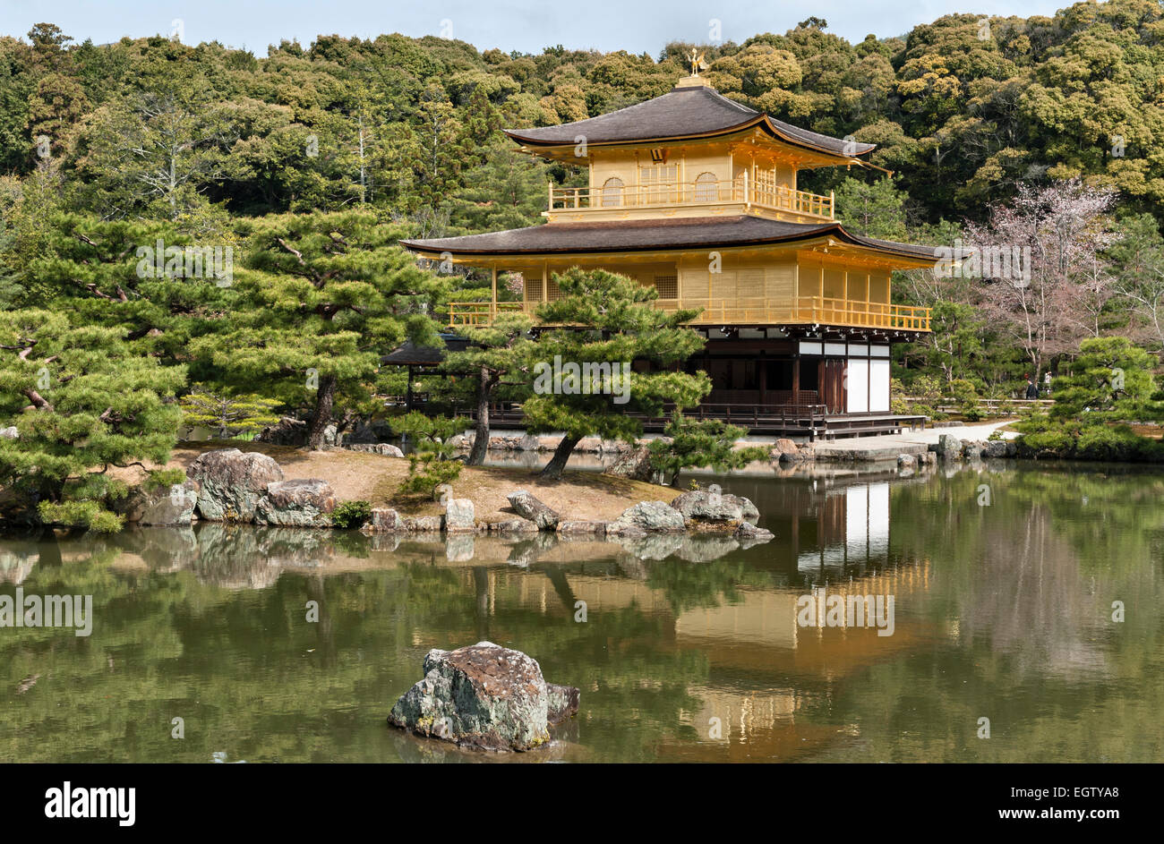 Kyoto, Japan. The gardens of Kinkaku-ji temple (the Golden Pavilion). Spring Stock Photo