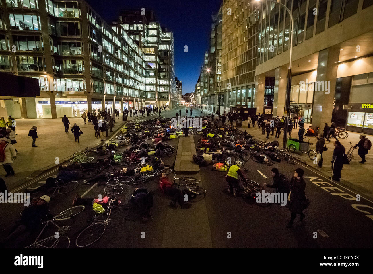 London, UK. 2nd March, 2015. Cycling Die In to Remember Claire Hitier-Abadie Credit:  Guy Corbishley/Alamy Live News Stock Photo