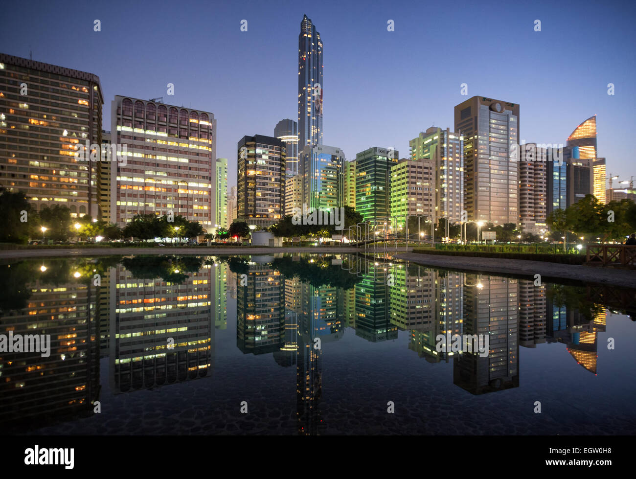 Abu Dhabi Reflections At Lake Park On The Corniche In The Uae