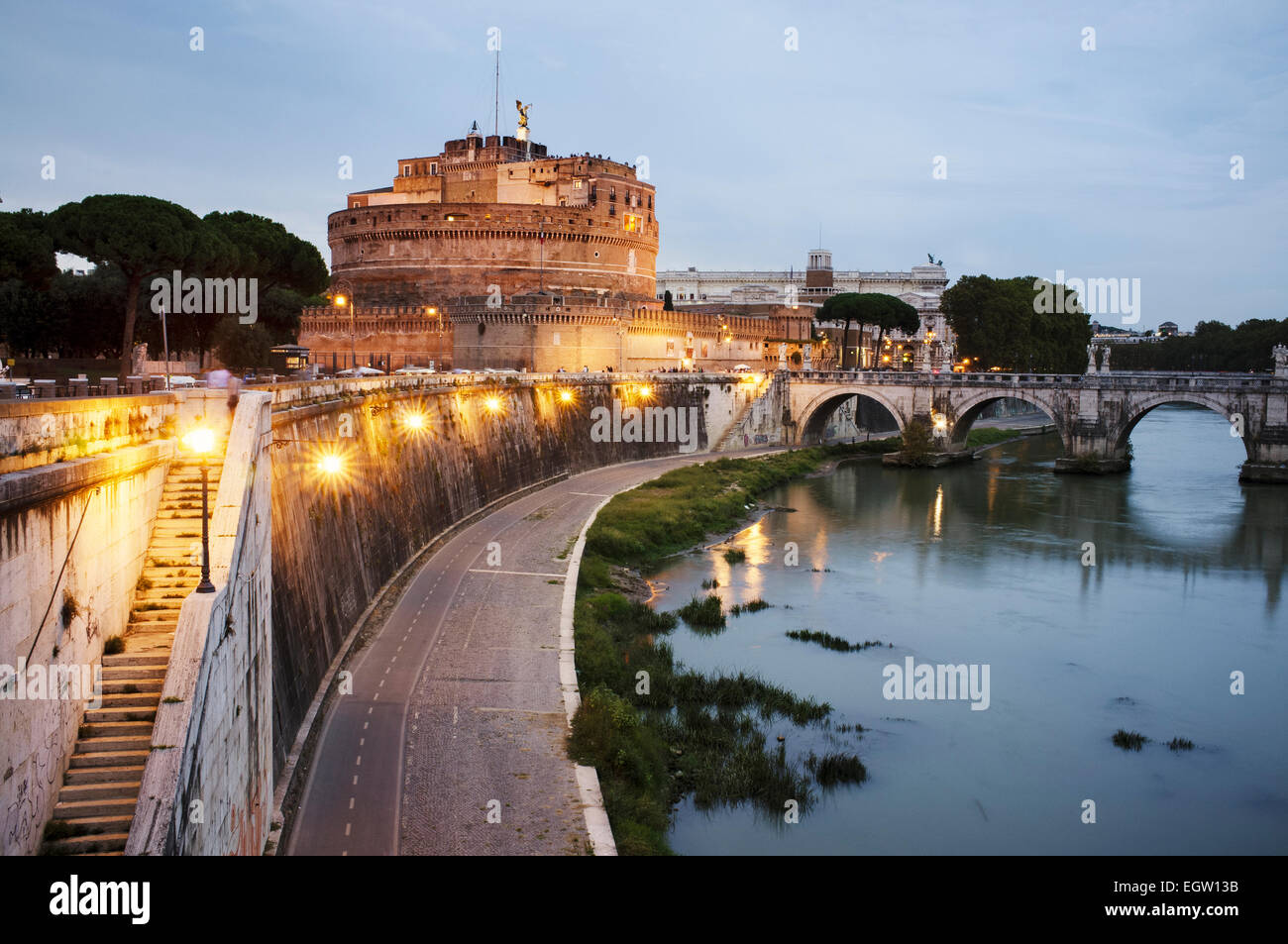 The Mausoleum of Hadrian, usually known as Castel Sant'Angelo in evening light. Rome, Italy Stock Photo
