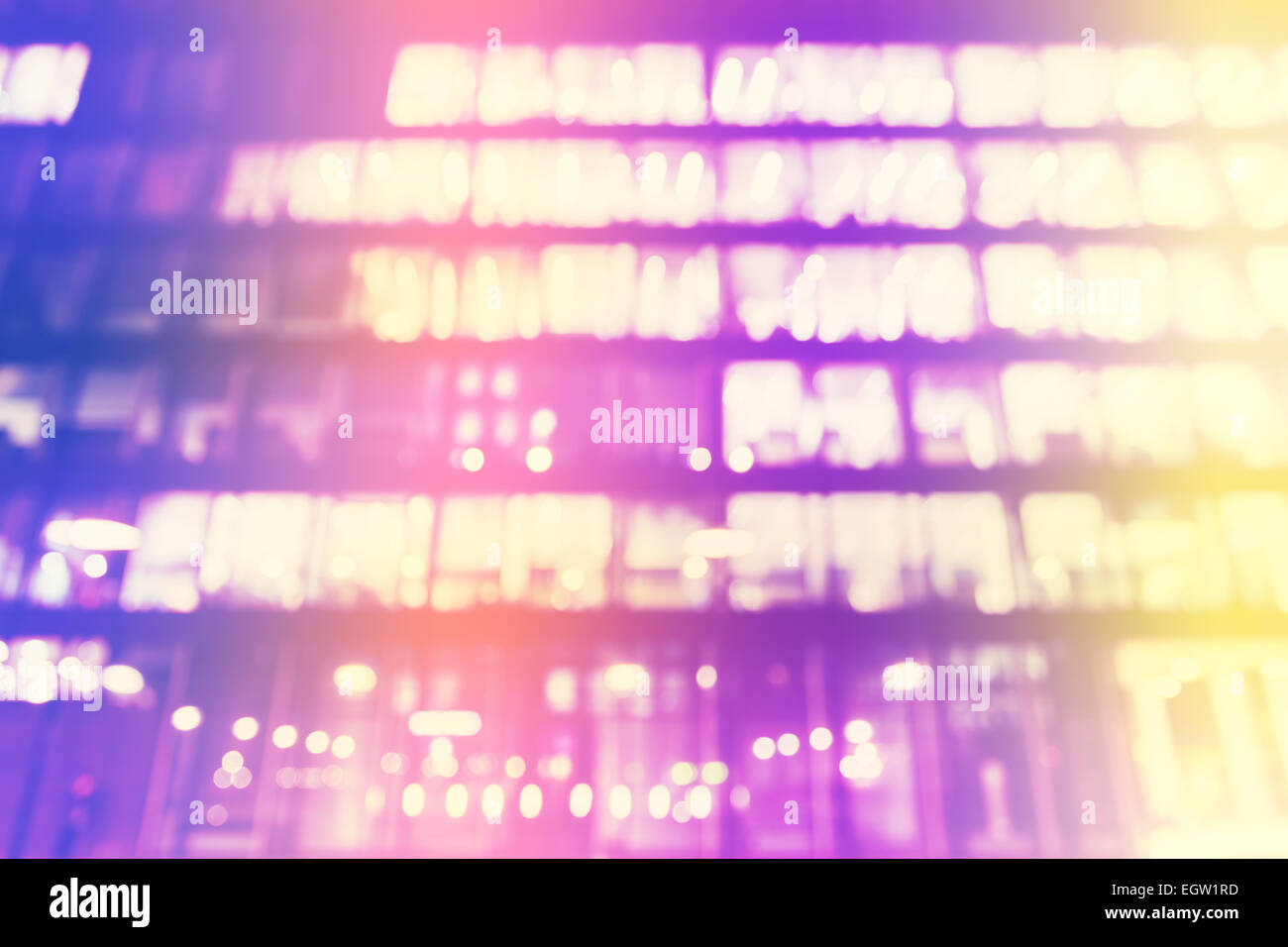 Blurred lights of a modern building, abstract background. Stock Photo