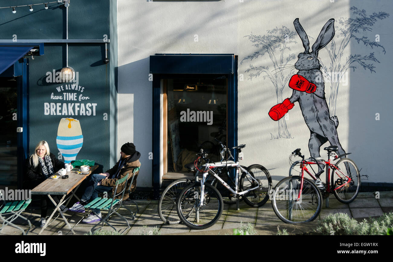 Bristol Streets, Breakfast Outdoors at a cafe in Stokes Croft area of