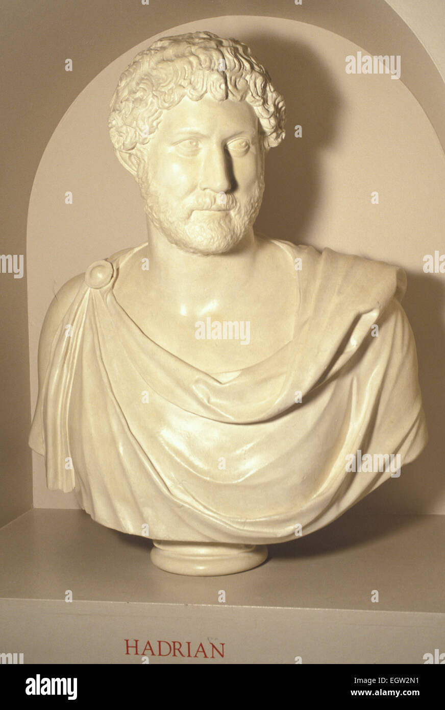 Emperor Hadrian ( who's name is given to ) Hadrian's wall Bust in Tullie House Museum, Carlisle Cumbria England UK Stock Photo