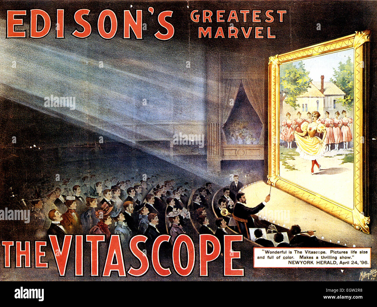 THOMAS EDISON'S VITASCOPE  Coloured lithograph 1896 Stock Photo