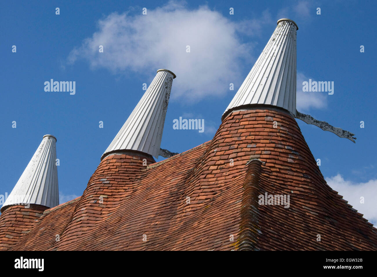 The roof of an old oast house in Kent, England. Stock Photo
