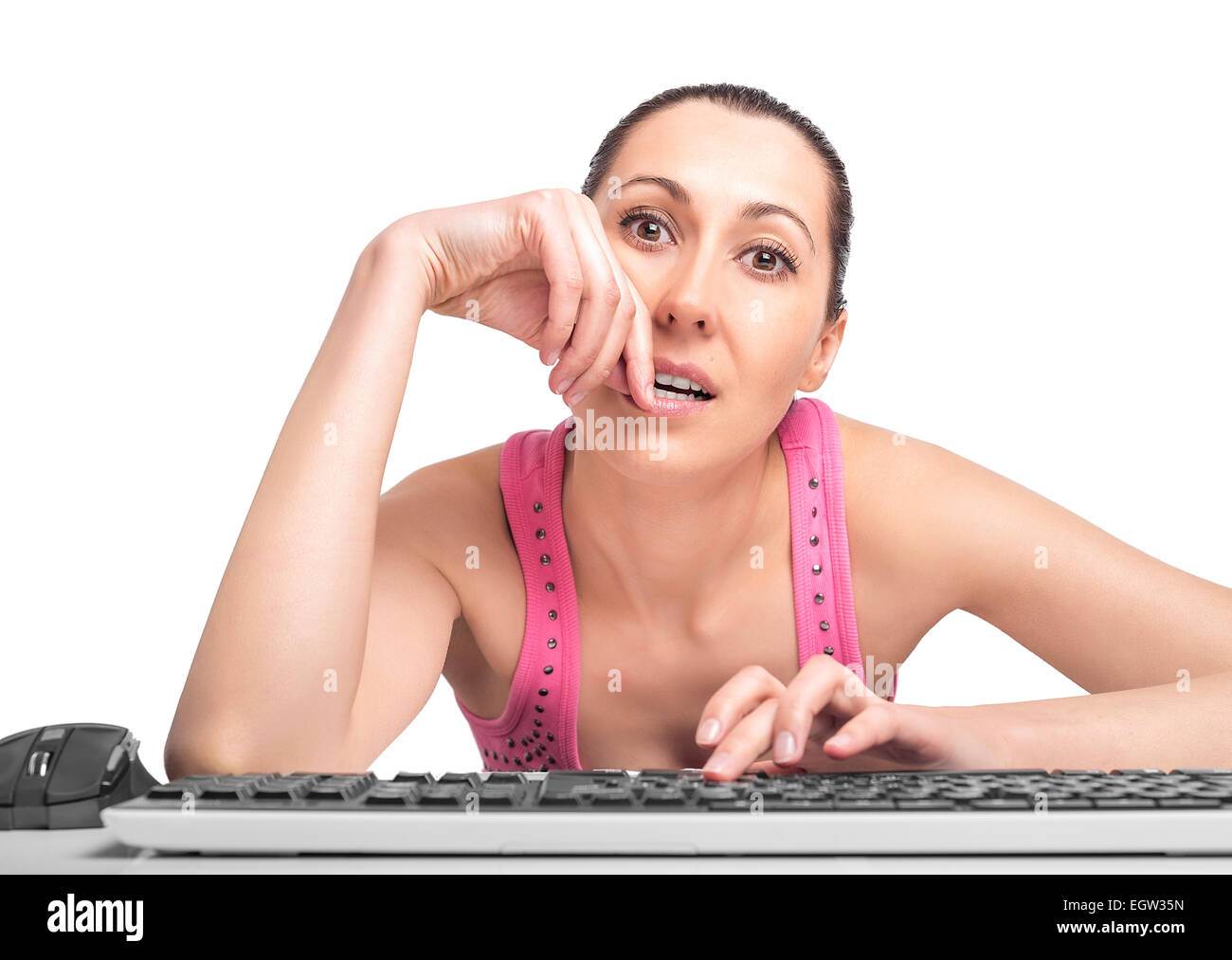 Woman on computer surfing internet Stock Photo - Alamy