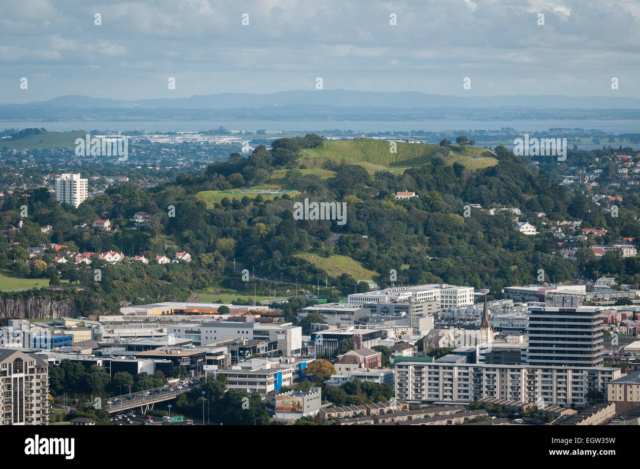 Mount Eden seen from the Skytower, Auckland, North Island, New Zealand. Stock Photo